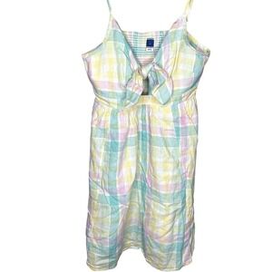 Old Navy Womens Plaid Tie Front Smocked‎ Sundress Yellow Green Pink Size S
